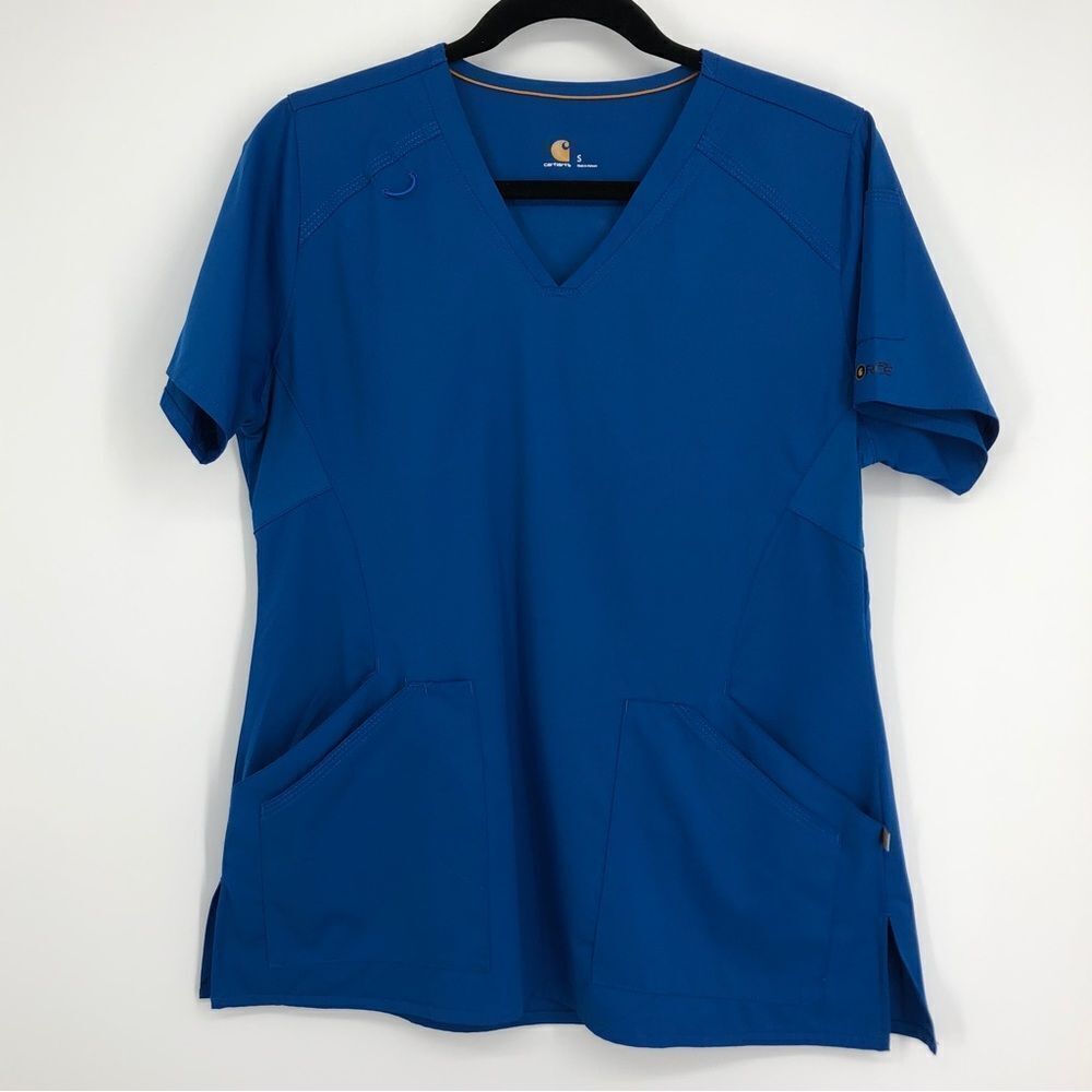 Carhartt Womens Force Modern Fit Twill V-Neck Scrub Top Royal Blue Size‎ Small